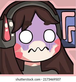 Anime girl wearing headphones and getting angry, it can be seen from her face