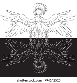 Anime girl with wings angel illustration vector