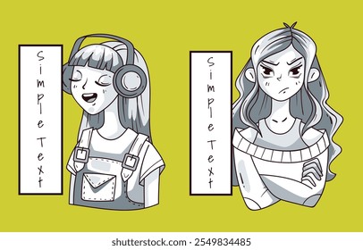 Tarjetas de chicas de anime. Vector Diseño gráfico elemento de ilustración