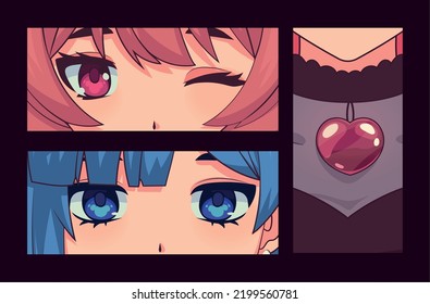 anime girls closeup set style