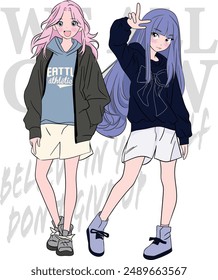 Anime Girls graphic, Trendy Manga Style