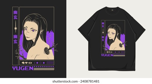 Anime graphic t-shirt design, urban streetwear vector illustration for t-shirt, apparel and clothing design