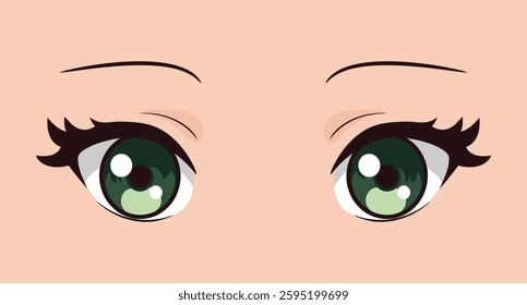 Anime green eyes with lashes. Beautiful cartoon manga anime eyes. Vector illustration