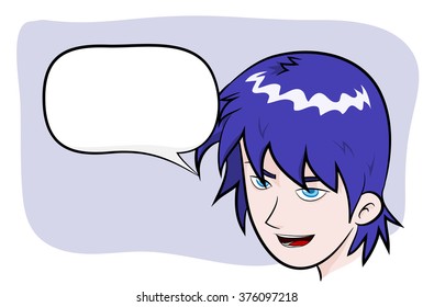 Anime Guy With Text, a hand drawn vector illustration of a guy in anime style with blank text (editable background).