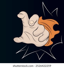 Anime hand na posição de ataque, ilustração à mão livre.