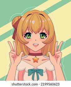 anime happy girl portrait, vector