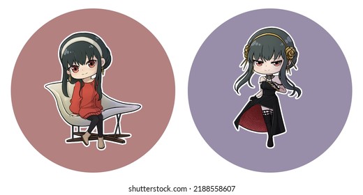 Anime Illustration In Chibi Characters For Stickers.