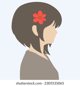 Anime illustration of girl profile with red flower vector