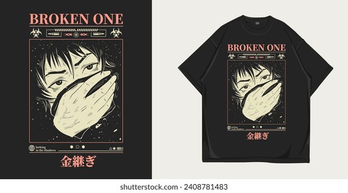 Anime japanese graphic t-shirt design, urban vector illustration for t-shirt, apparel and clothing design