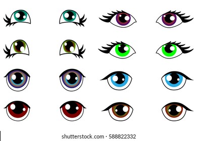 anime kawaii set of eyes with different emotions