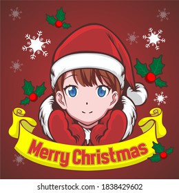 anime lady style in christmas suit wishing you merry christmas