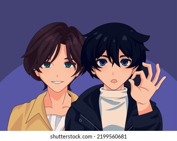anime male characters, vector layout