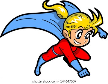 Anime Manga Blonde Young Girl Flying Superhero With Cape