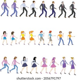 Anime manga cartoon people character  set, side view walking - Vector.  