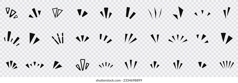 Anime, manga emotion line. Emotion line set. Japanese manga comics style line elements for character emotions. A set of simple icons that show surprises, inspiration, awareness, attention, points, etc