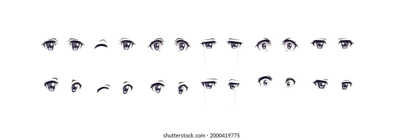 Anime manga expressions eyes set boy. Japanese cartoon style