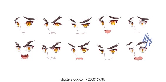 Anime manga expressions eyes set boy. Japanese cartoon style