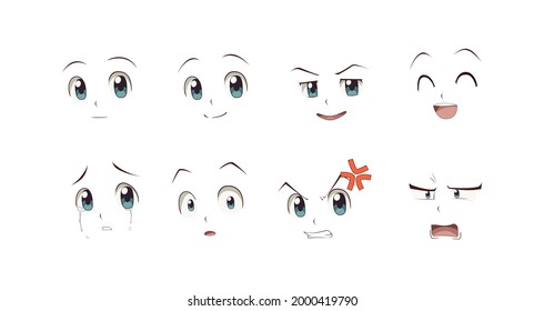 Anime manga expressions eyes set boy. Japanese cartoon style