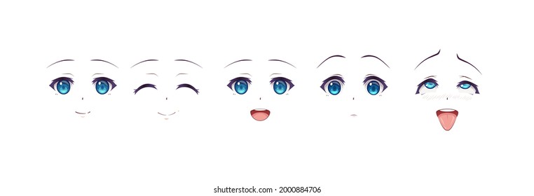 Anime Manga Expressions Eyes Set Girl. Japanese Cartoon Style