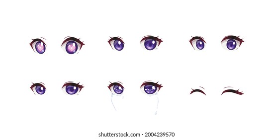 Anime manga expressions eyes set girl. Japanese cartoon style