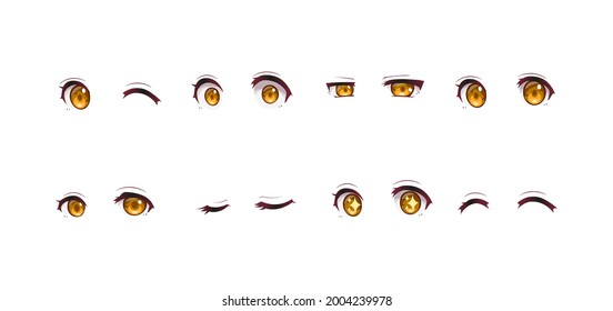 Anime manga expressions eyes set girl. Japanese cartoon style