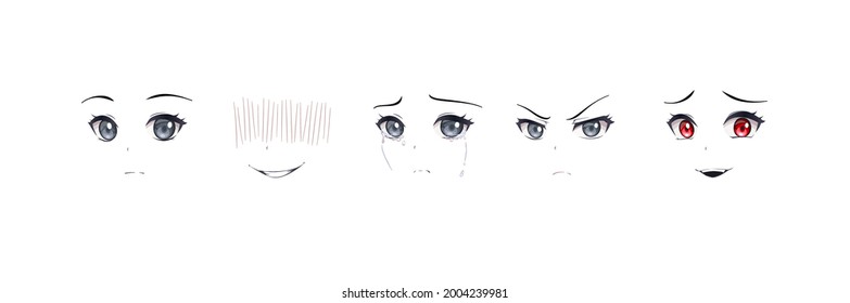 Anime manga expressions eyes set girl. Japanese cartoon style