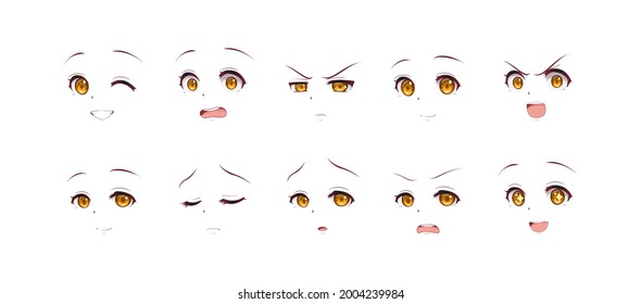 Anime manga expressions eyes set girl. Japanese cartoon style