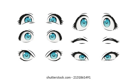 Anime and manga faces set. different expressions.