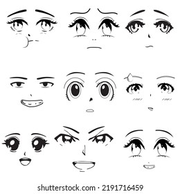 Anime Manga Faces Set Different Expressions Stock Vector (Royalty Free ...