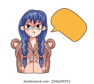 Anime manga girl character with speech bubble concept. Vector flat graphic design illustration