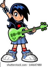 Anime Manga Girl Goth Emo Rock Star Guitar Bass Player