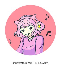 Anime manga kitty girl in flirty mood sticker on white