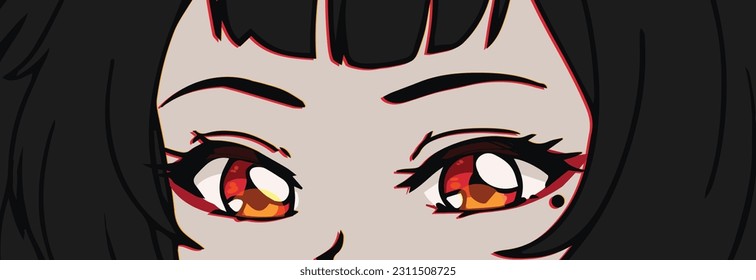 Anime manga red eyes close up. Monochrome palette. Hand drawn vector - Shutterstock ID 2311508725