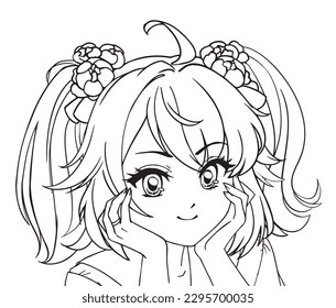 Anime manga style girl wearing japanese school uniform. Hand drawn vector line art