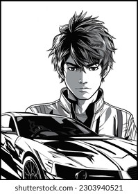 anime manga style racer boy drawing