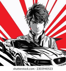 anime manga style racer boy drawing