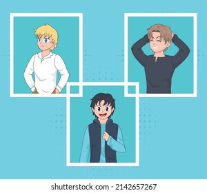 anime men on blue background