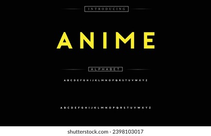 Anime Modern Fett Font. Sans Serif Font. Regular Italic Uppercase Kleinschreibung Große Typografie Alphabet Schriftarten für Mode, Sport, Technologie, Digital, Film, Logo-Design, Vektorgrafik