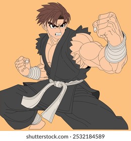 Anime músculo arte marcial Karate entrenamiento sketch dibujo Ilustración vectorial