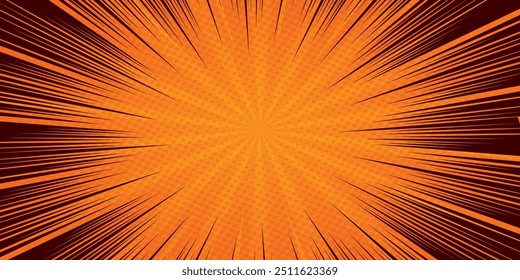 Anime Orange and Yellow Comic Background. Pop Art Style Background. Pop Up Retro Comic Background. Vector halftone illustration. Vintage background for comic superhero text, speech bubble, message