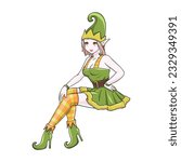 Anime Pin-Up Girl Illustration Elf Christmas