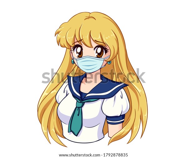 anime portrait cute girl long blonde stock vector royalty