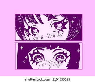 Anime poster with Kawaii girl face in manga style. Cool t-shirt print.