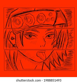 Anime poster. Kawaii manga girl face with big eyes in manga style. Vector design for t-shirt graphics, banner, fashion prints, slogan tees, stickers, flyer, posters and other creative uses