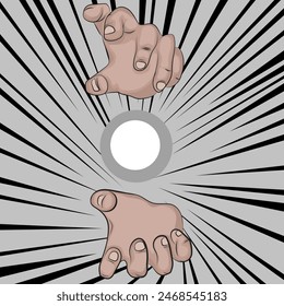 Anime power ball effect with two strong hands, spiral background.