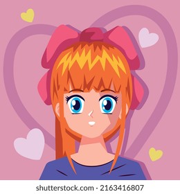 anime redhead girl with hearts