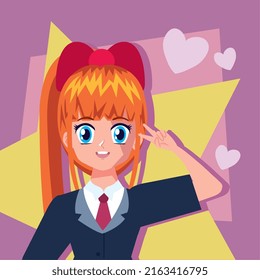 anime redhead girl with star