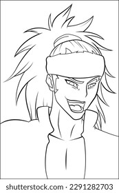 Anime Rockstar black and white line drawing or outline illustration