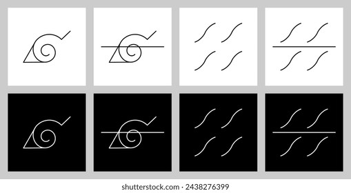 Anime Rogue Ninja Hidden Leaf Mist Village Konoha Set Icon Einfache minimalistische Vektor EPS PNG Clip Art Kein transparenter Hintergrund