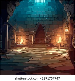 Anime scene dungeon background, magic, fairy tale, vector art illustration, dark, medievil, fortress, isekai, another world